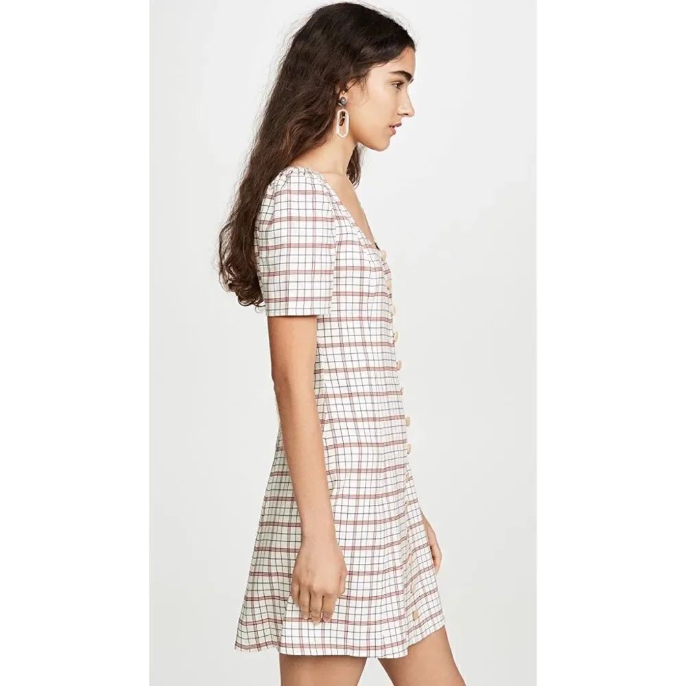 Nicholas Linen blend Button Front Check Mini Dress - Picture 2 of 12